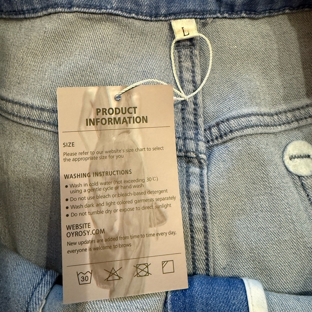 Oyrosy Vintage Washed Raw Edge Tassel Light Blue Denim Culottes NWT - Picture 7 of 15